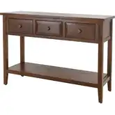 Wexford 3 Drawer Console Table with Shelf in Walnut Brown Finish Wood